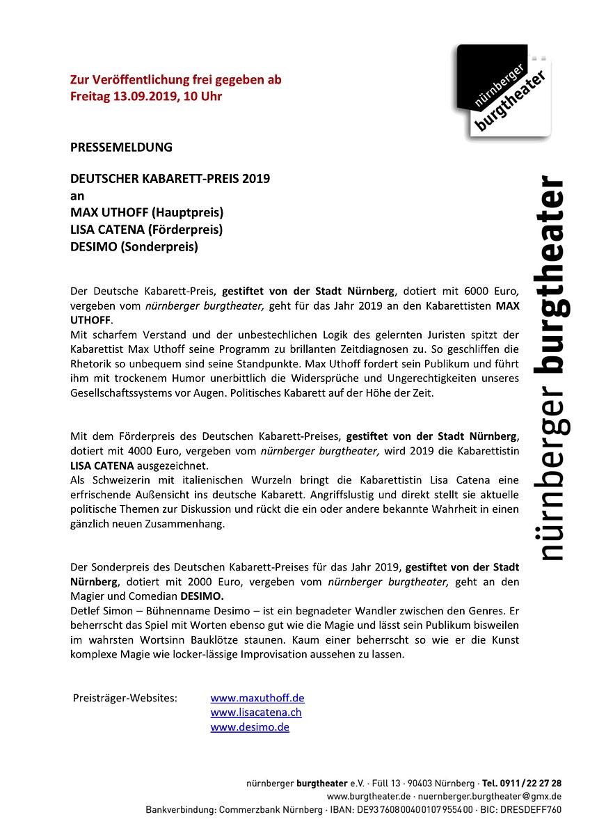 Desimo aus Hannover bekommt den Deutschne Kabarettpreis - Sonderpreis 2019 Desimo aus Hannover bekommt den Deutschne Kabarettpreis - Sonderpreis 2019